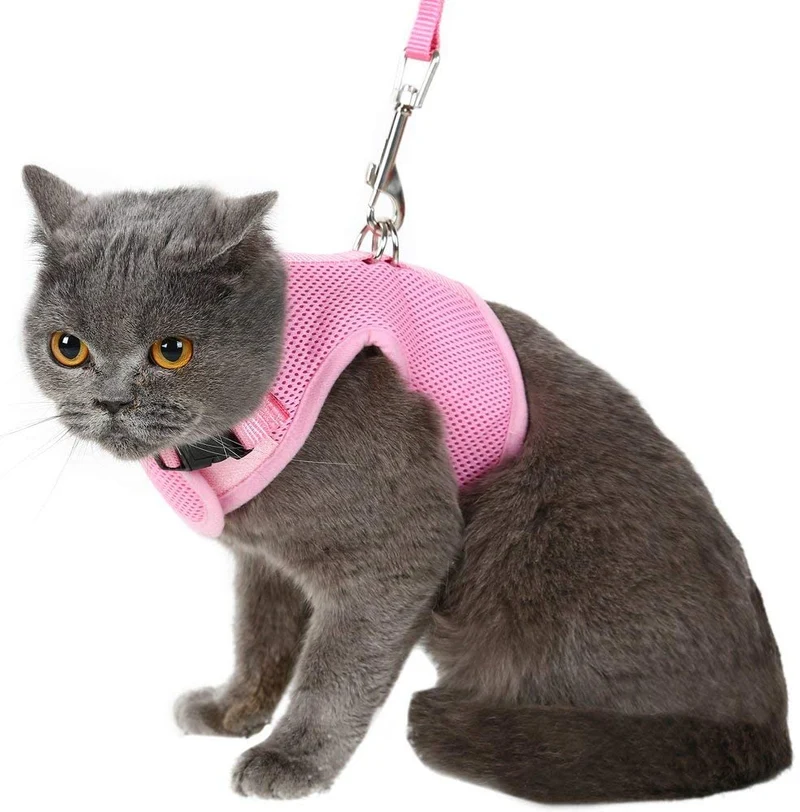 Arnés de gato a prueba de escape con correa ajustable de malla suave, ideal para caminar