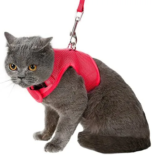 Arnés de gato a prueba de escape con correa ajustable de malla suave, ideal para caminar