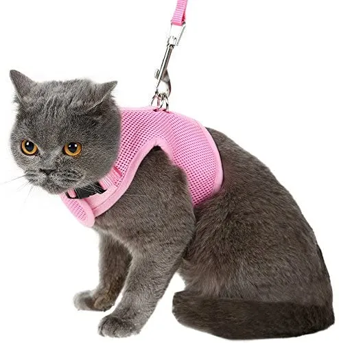 Arnés de gato a prueba de escape con correa ajustable de malla suave, ideal para caminar