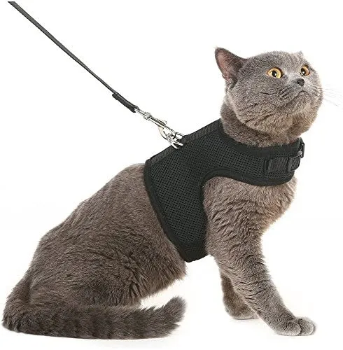 Arnés de gato a prueba de escape con correa ajustable de malla suave, ideal para caminar