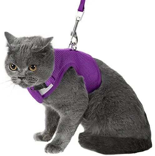 Arnés de gato a prueba de escape con correa ajustable de malla suave, ideal para caminar
