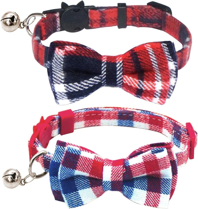 KUDES - Juego de 2 collares para gato con pajarita y campana para gatitos y algunos cachorros, ajustable de 7.8 a 10.5 pulgadas