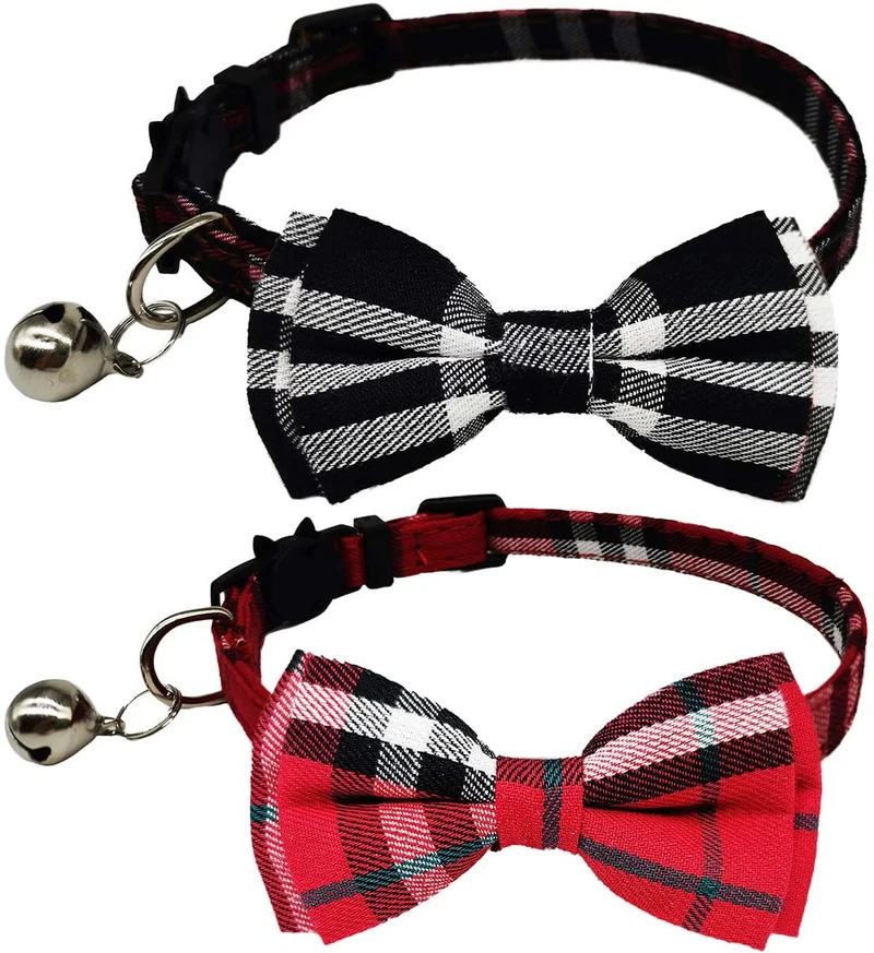KUDES - Juego de 2 collares para gato con pajarita y campana para gatitos y algunos cachorros, ajustable de 7.8 a 10.5 pulgadas