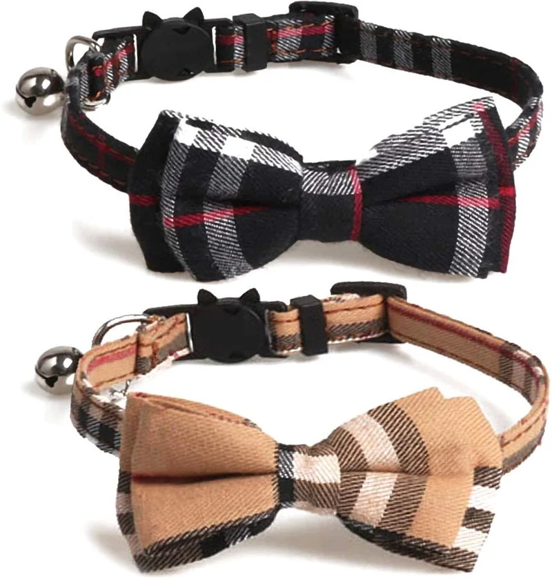 KUDES - Juego de 2 collares para gato con pajarita y campana para gatitos y algunos cachorros, ajustable de 7.8 a 10.5 pulgadas