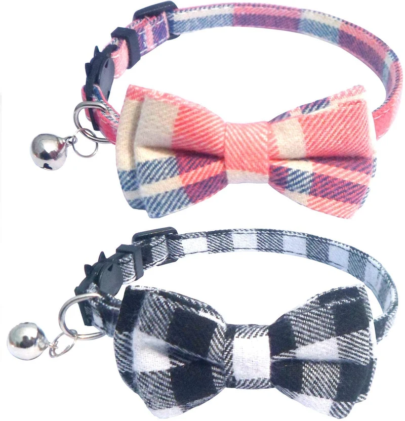 KUDES - Juego de 2 collares para gato con pajarita y campana para gatitos y algunos cachorros, ajustable de 7.8 a 10.5 pulgadas