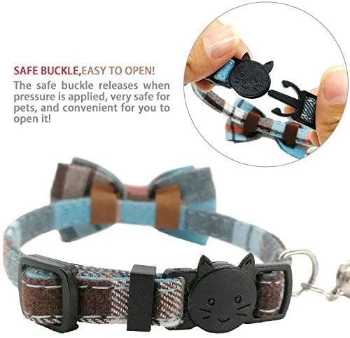 KUDES - Juego de 2 collares para gato con pajarita y campana para gatitos y algunos cachorros, ajustable de 7.8 a 10.5 pulgadas
