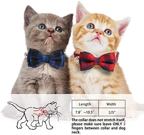 KUDES - Juego de 2 collares para gato con pajarita y campana para gatitos y algunos cachorros, ajustable de 7.8 a 10.5 pulgadas