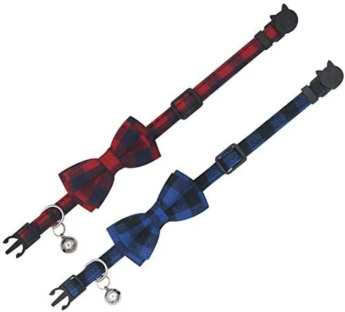 KUDES - Juego de 2 collares para gato con pajarita y campana para gatitos y algunos cachorros, ajustable de 7.8 a 10.5 pulgadas