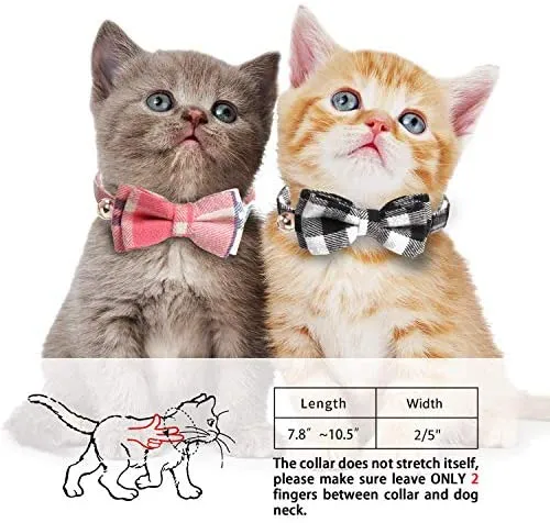 KUDES - Juego de 2 collares para gato con pajarita y campana para gatitos y algunos cachorros, ajustable de 7.8 a 10.5 pulgadas