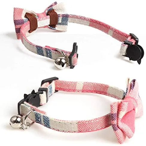 KUDES - Juego de 2 collares para gato con pajarita y campana para gatitos y algunos cachorros, ajustable de 7.8 a 10.5 pulgadas