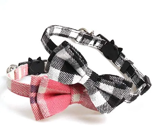 KUDES - Juego de 2 collares para gato con pajarita y campana para gatitos y algunos cachorros, ajustable de 7.8 a 10.5 pulgadas