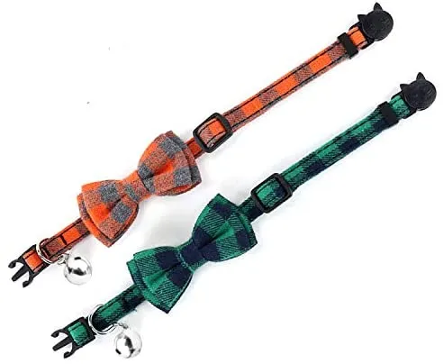 KUDES - Juego de 2 collares para gato con pajarita y campana para gatitos y algunos cachorros, ajustable de 7.8 a 10.5 pulgadas