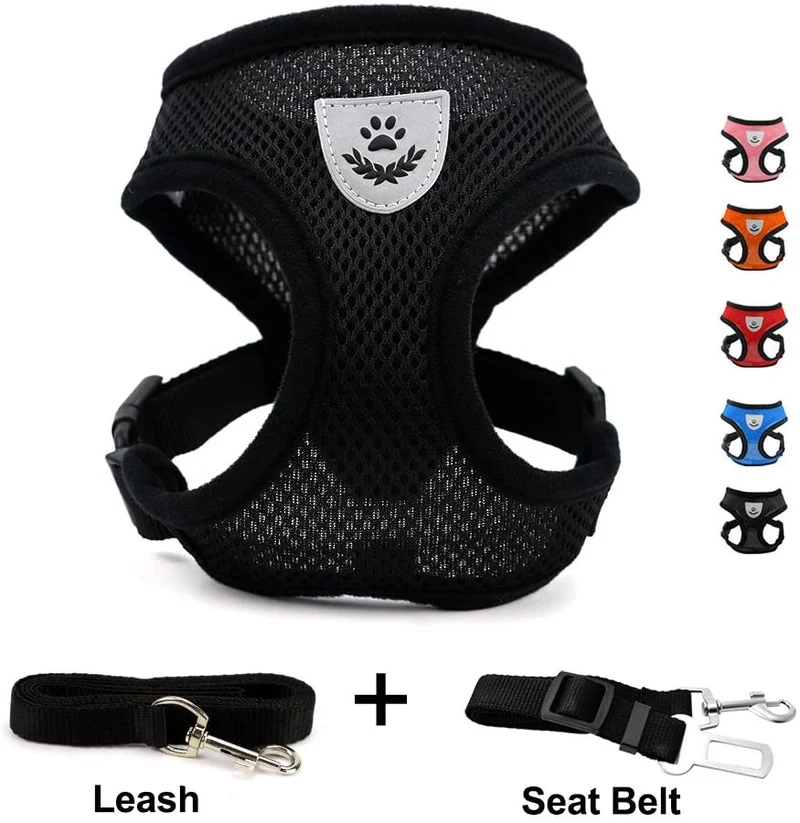 Invenho Arnés de malla con chaleco acolchado para cachorros y gatos, diseño sin asfixia, regalo de ventilación con una correa y cinturón de seguridad