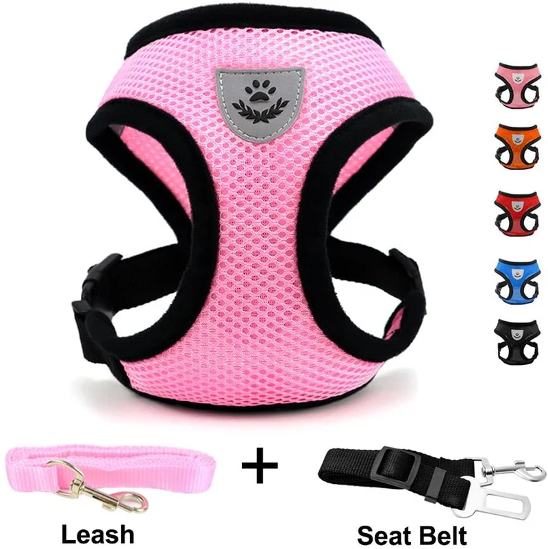 Invenho Arnés de malla con chaleco acolchado para cachorros y gatos, diseño sin asfixia, regalo de ventilación con una correa y cinturón de seguridad