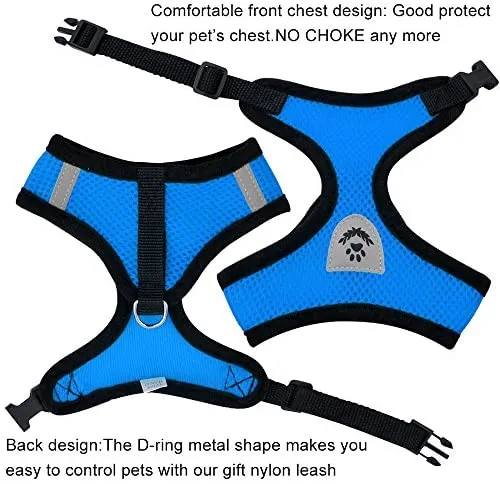 Invenho Arnés de malla con chaleco acolchado para cachorros y gatos, diseño sin asfixia, regalo de ventilación con una correa y cinturón de seguridad
