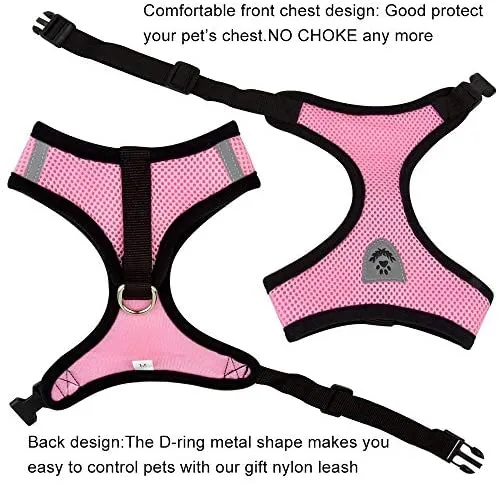 Invenho Arnés de malla con chaleco acolchado para cachorros y gatos, diseño sin asfixia, regalo de ventilación con una correa y cinturón de seguridad