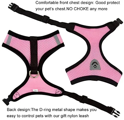 Invenho Arnés de malla con chaleco acolchado para cachorros y gatos, diseño sin asfixia, regalo de ventilación con una correa y cinturón de seguridad