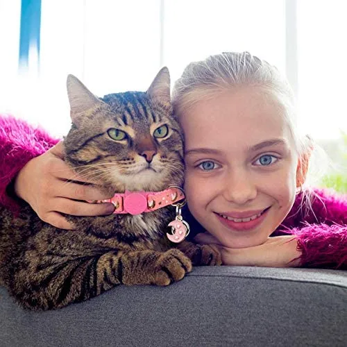2 collares Breakaway para gatos con campanas y estrellas ajustables con colgante que brilla en la oscuridad.
