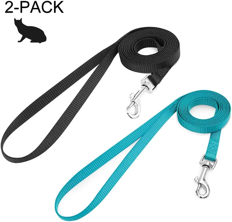 Correa de nailon para gatos de rabbitgoo, fácil de controlar, ligera, duradera, con clip giratorio de 360 grados, correas de entrenamiento para gatos pequeños y medianos, 59 pulgadas, 2 unidades