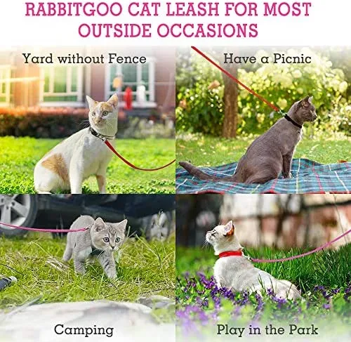Correa de nailon para gatos de rabbitgoo, fácil de controlar, ligera, duradera, con clip giratorio de 360 grados, correas de entrenamiento para gatos pequeños y medianos, 59 pulgadas, 2 unidades