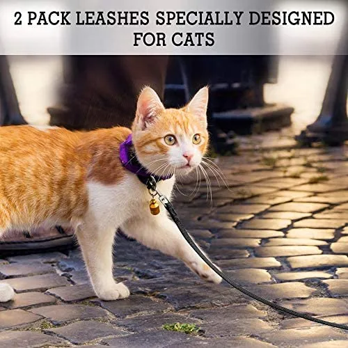 Correa de nailon para gatos de rabbitgoo, fácil de controlar, ligera, duradera, con clip giratorio de 360 grados, correas de entrenamiento para gatos pequeños y medianos, 59 pulgadas, 2 unidades
