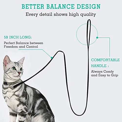 Correa de nailon para gatos de rabbitgoo, fácil de controlar, ligera, duradera, con clip giratorio de 360 grados, correas de entrenamiento para gatos pequeños y medianos, 59 pulgadas, 2 unidades
