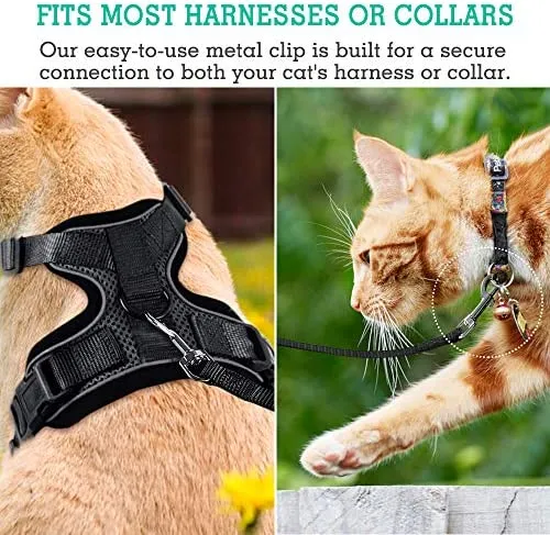Correa de nailon para gatos de rabbitgoo, fácil de controlar, ligera, duradera, con clip giratorio de 360 grados, correas de entrenamiento para gatos pequeños y medianos, 59 pulgadas, 2 unidades