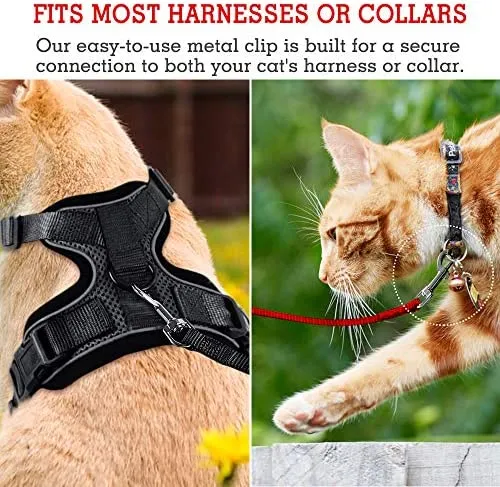 Correa de nailon para gatos de rabbitgoo, fácil de controlar, ligera, duradera, con clip giratorio de 360 grados, correas de entrenamiento para gatos pequeños y medianos, 59 pulgadas, 2 unidades