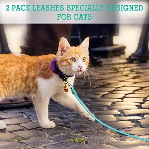 Correa de nailon para gatos de rabbitgoo, fácil de controlar, ligera, duradera, con clip giratorio de 360 grados, correas de entrenamiento para gatos pequeños y medianos, 59 pulgadas, 2 unidades