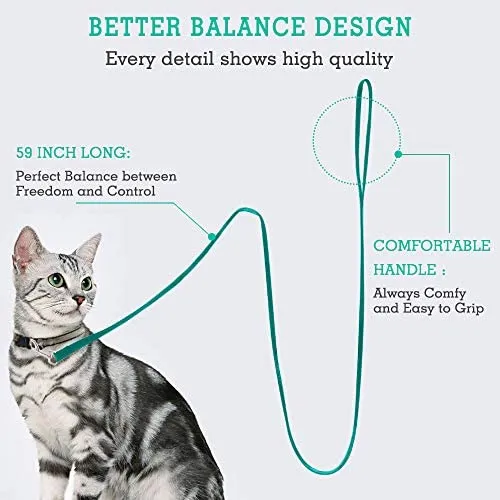 Correa de nailon para gatos de rabbitgoo, fácil de controlar, ligera, duradera, con clip giratorio de 360 grados, correas de entrenamiento para gatos pequeños y medianos, 59 pulgadas, 2 unidades