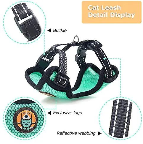 AWOOF Arnés y correa a prueba de escape, ajustable para gatos, cachorros y gatos, chaqueta para caminar con correa de metal, suave y transpirable para mascotas
