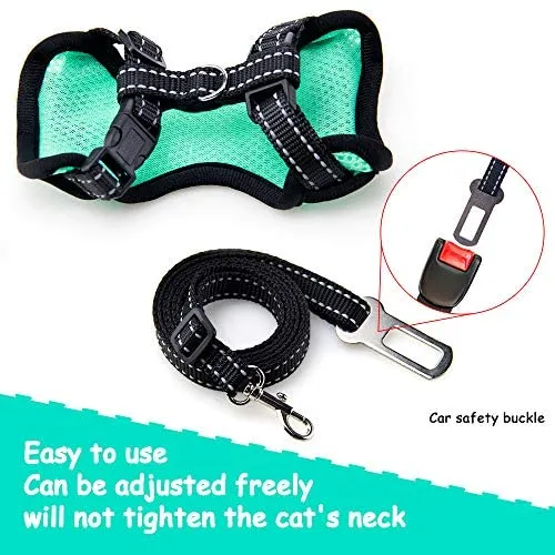 AWOOF Arnés y correa a prueba de escape, ajustable para gatos, cachorros y gatos, chaqueta para caminar con correa de metal, suave y transpirable para mascotas