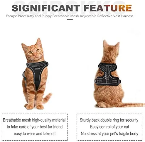 Juego de arnés y correa para gato, reflectante ajustable para gatos, para caminar al aire libre, con hebilla a prueba de escape, chaqueta de malla suave para gatos, cachorros