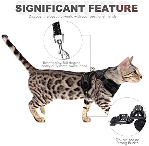 Juego de arnés y correa para gato, reflectante ajustable para gatos, para caminar al aire libre, con hebilla a prueba de escape, chaqueta de malla suave para gatos, cachorros