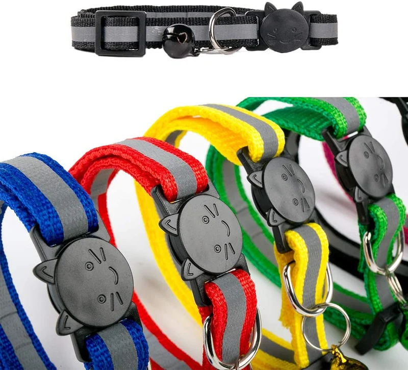 TCBOY Collares de gato de colores variados reflectantes con campana – Collares de tamaño ideal para gatos o perros pequeños (6 piezas/juego)