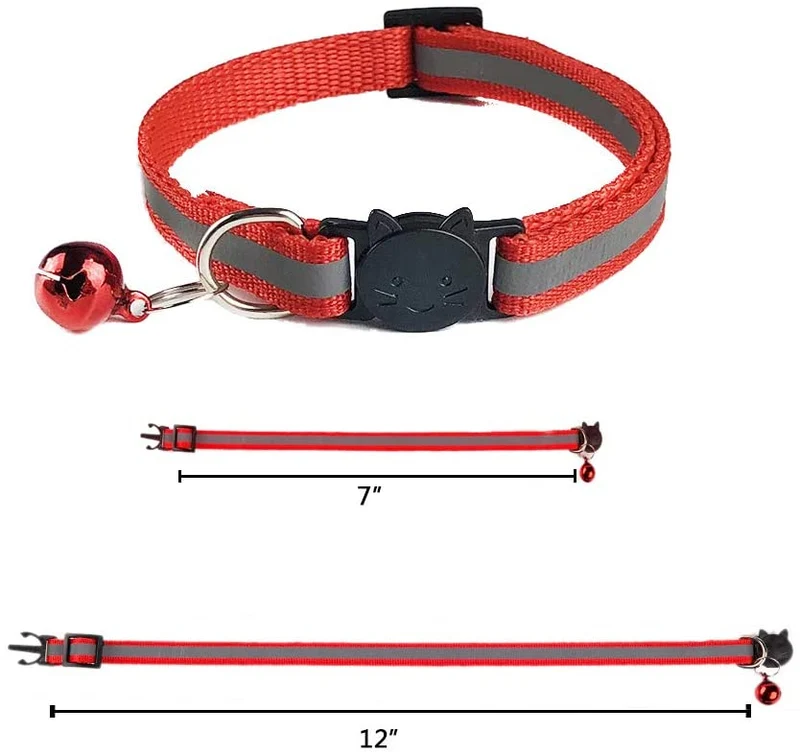 TCBOY Collares de gato de colores variados reflectantes con campana – Collares de tamaño ideal para gatos o perros pequeños (6 piezas/juego)