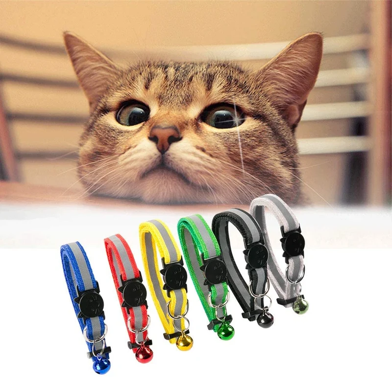 TCBOY Collares de gato de colores variados reflectantes con campana – Collares de tamaño ideal para gatos o perros pequeños (6 piezas/juego)