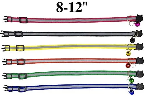 PACCOMFET FUNPET 6 Pcs Breakaway Cat Collar Reflective Nylon Strip Bell, Safe Durable