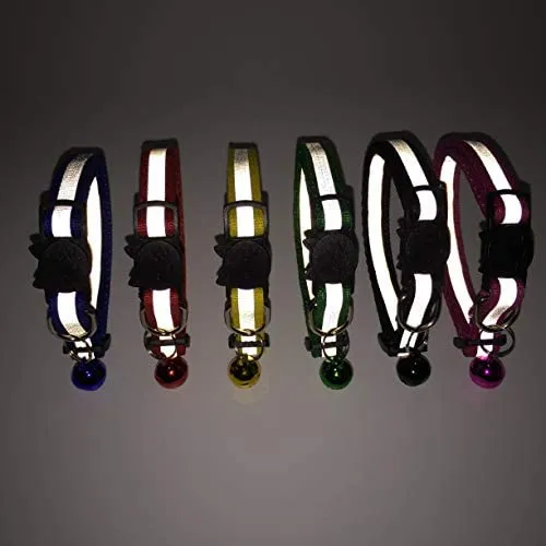 PACCOMFET FUNPET 6 Pcs Breakaway Cat Collar Reflective Nylon Strip Bell, Safe Durable