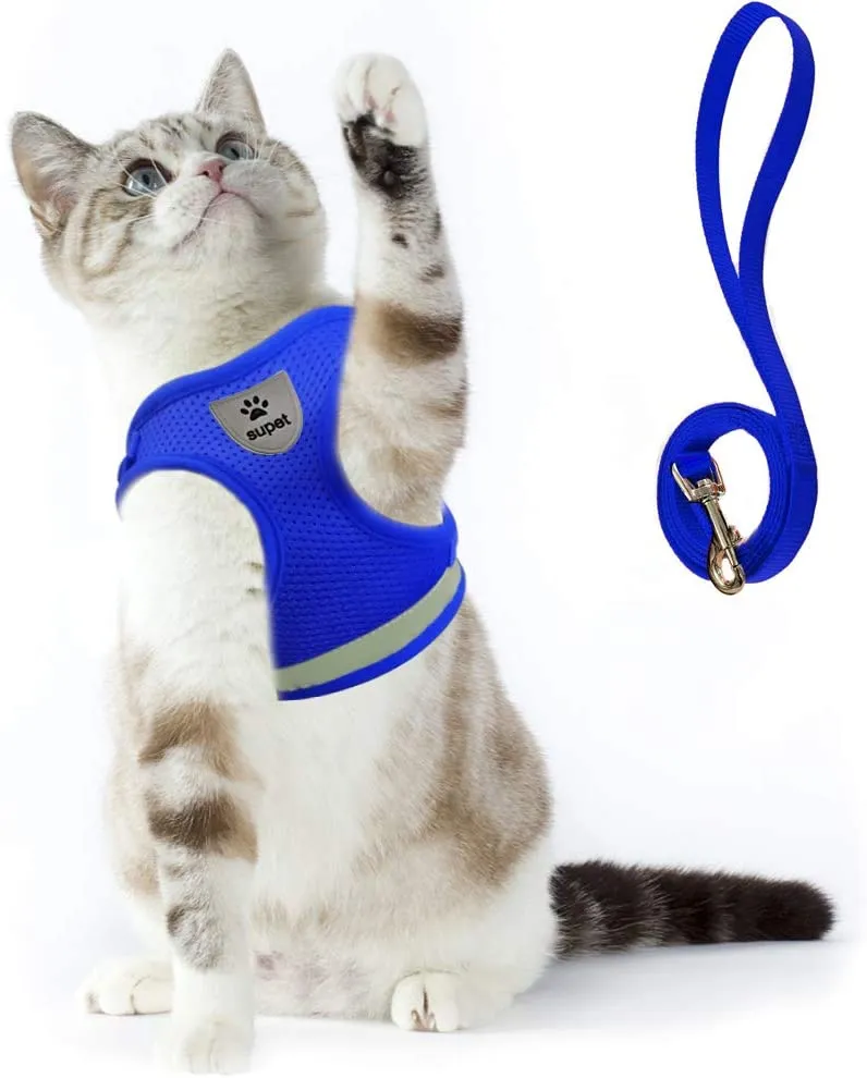 Arnés de gato y correa para caminar a prueba de escape, arnés de malla suave, arnés ajustable para gato con correa reflectante, ajuste cómodo para mascotas, gato, cachorro, conejo
