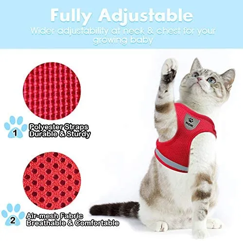 Arnés de gato y correa para caminar a prueba de escape, arnés de malla suave, arnés ajustable para gato con correa reflectante, ajuste cómodo para mascotas, gato, cachorro, conejo