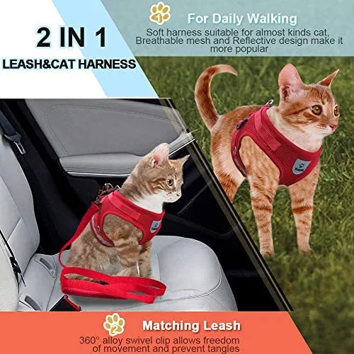 Arnés de gato y correa para caminar a prueba de escape, arnés de malla suave, arnés ajustable para gato con correa reflectante, ajuste cómodo para mascotas, gato, cachorro, conejo