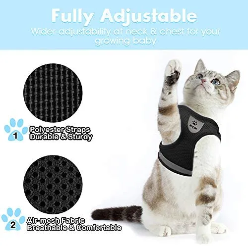 Arnés de gato y correa para caminar a prueba de escape, arnés de malla suave, arnés ajustable para gato con correa reflectante, ajuste cómodo para mascotas, gato, cachorro, conejo