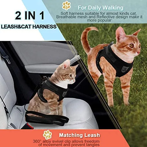 Arnés de gato y correa para caminar a prueba de escape, arnés de malla suave, arnés ajustable para gato con correa reflectante, ajuste cómodo para mascotas, gato, cachorro, conejo