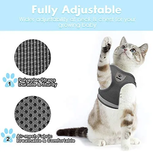 Arnés de gato y correa para caminar a prueba de escape, arnés de malla suave, arnés ajustable para gato con correa reflectante, ajuste cómodo para mascotas, gato, cachorro, conejo