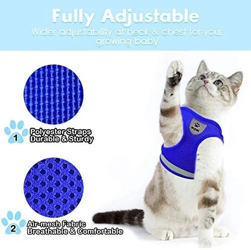Arnés de gato y correa para caminar a prueba de escape, arnés de malla suave, arnés ajustable para gato con correa reflectante, ajuste cómodo para mascotas, gato, cachorro, conejo