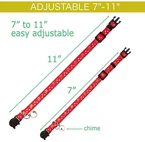 Collar de gato estrellas y luna, paquete de 3, reflectante con campana, collares sólidos y seguros para gatos, nailon, collares para gatitos, collar para mascotas, collar para gato roto, repuesto gratis
