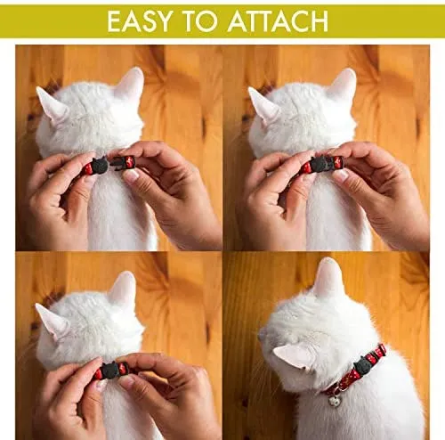 Collar de gato estrellas y luna, paquete de 3, reflectante con campana, collares sólidos y seguros para gatos, nailon, collares para gatitos, collar para mascotas, collar para gato roto, repuesto gratis