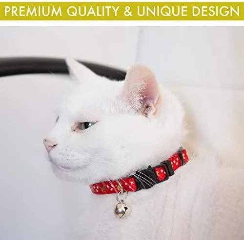Collar de gato estrellas y luna, paquete de 3, reflectante con campana, collares sólidos y seguros para gatos, nailon, collares para gatitos, collar para mascotas, collar para gato roto, repuesto gratis