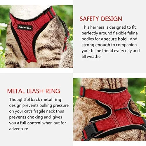 Rabbitgoo - Juego de arnés y correa para gato para caminar, a prueba de escape, con correa de 59 pulgadas – Arneses ajustables para gatos pequeños y medianos, arnés de correa para gato con tiras reflectantes y 1 anillo de metal